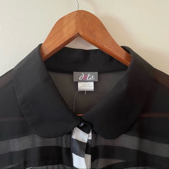 Dots Sheer Striped Front Tie Top - Picture 3 of 9